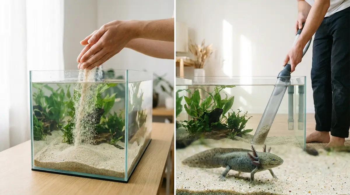 ウーパールーパー水槽への底砂の敷き方とメンテナンス