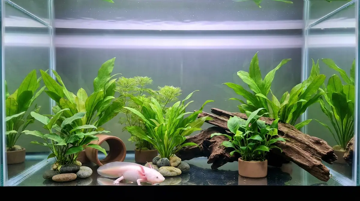 ウーパールーパー水槽の水草が抜かれない3つの設置方法