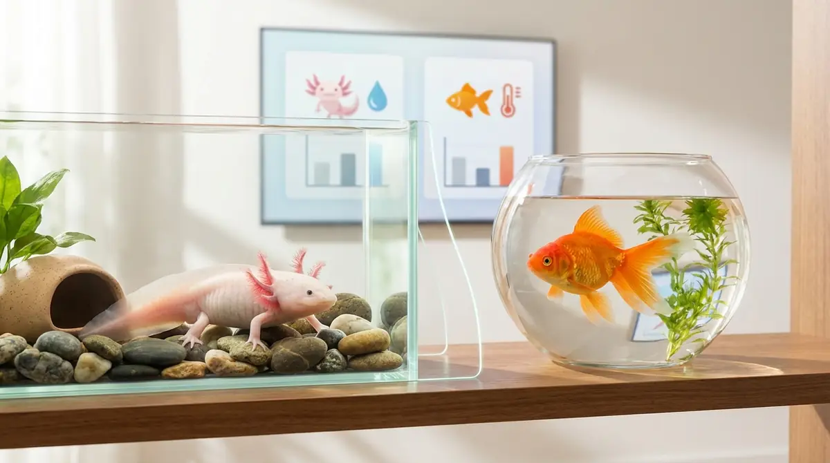 ウーパールーパーと金魚の基本情報を比較